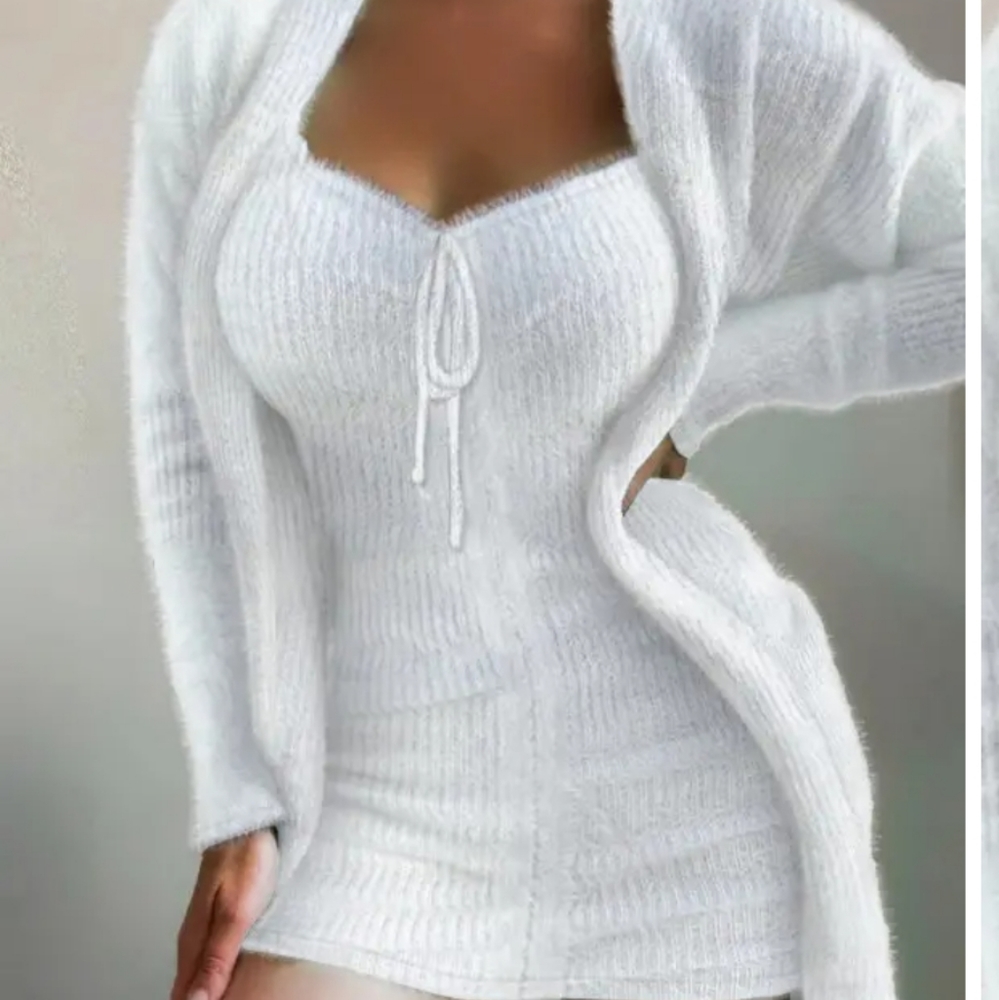 Fluffy night dress with cardigan